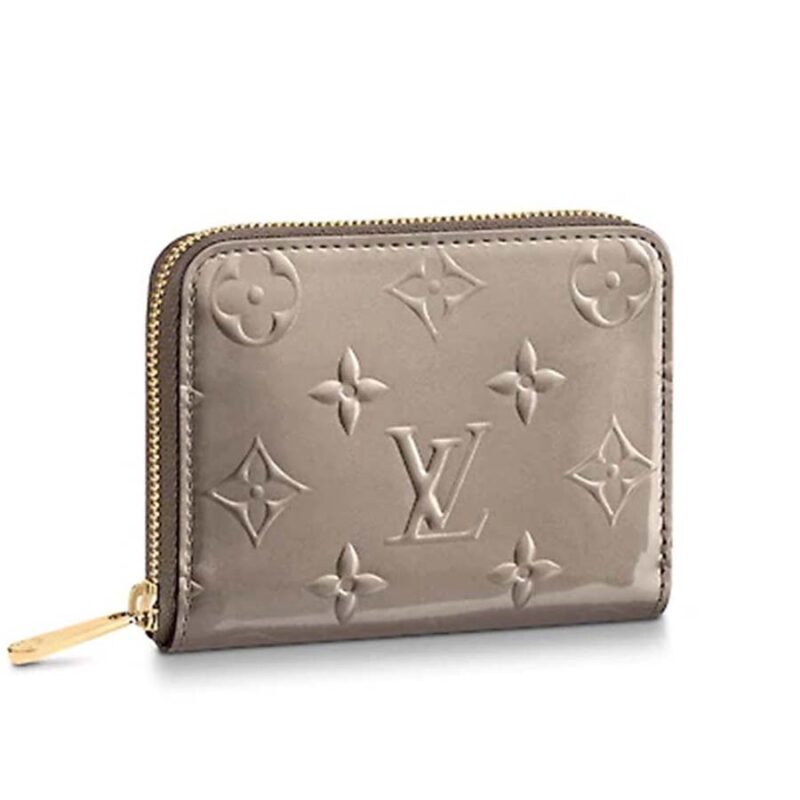 Monedero Louis Vuitton LV para mujer con cierre de cremallera en piel de becerro charol Monogram Vernis, color arena