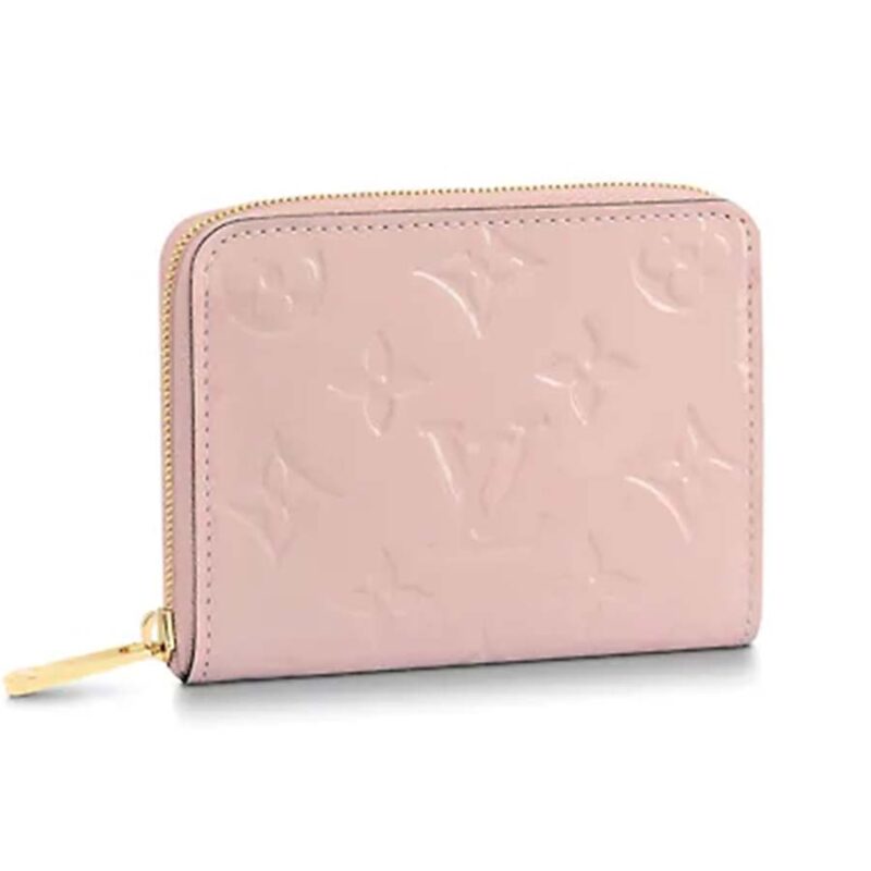 Monedero Louis Vuitton LV para mujer con cierre de cremallera en piel de becerro charol Monogram Vernis, color rosa