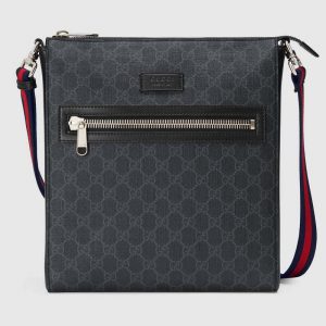 Gucci GG Men GG Black Messenger Bag Supreme Canvas-Grey