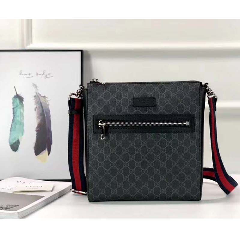 Gucci GG Men GG Black Messenger Bag Supreme Canvas-Grey - LULUX