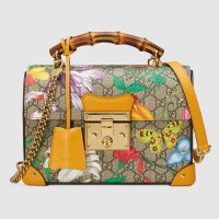 Gucci GG Women Padlock GG Flora Small Bamboo Shoulder-Beige