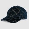 Gucci Unisex GG Velvet Baseball Cap Hat Blue Beige GG