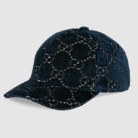 Gucci Unisex GG Velvet Baseball Cap Hat Blue Beige GG