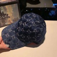Gucci Unisex GG Velvet Baseball Cap Hat Blue Beige GG