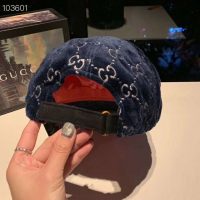 Gucci Unisex GG Velvet Baseball Cap Hat Blue Beige GG