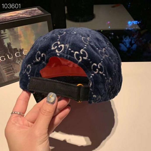 Gucci Unisex GG Velvet Baseball Cap Hat Blue Beige GG (5)