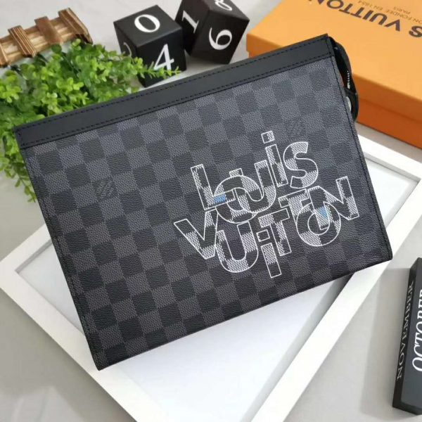 Louis Vuitton LV Men Pochette Voyage MM Damier Graphite Canvas-Grey (2)