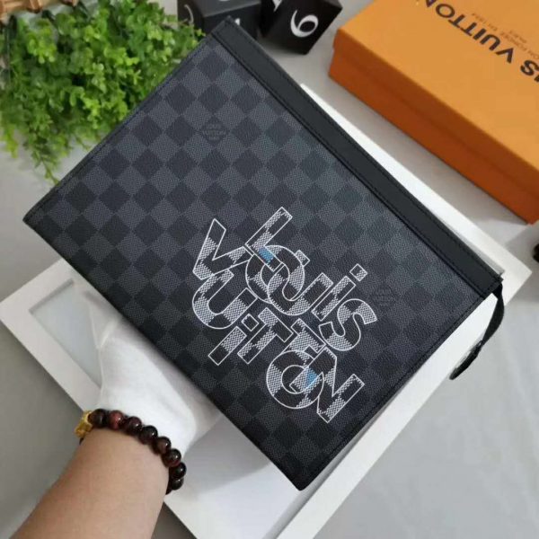 Louis Vuitton LV Men Pochette Voyage MM Damier Graphite Canvas-Grey - LULUX