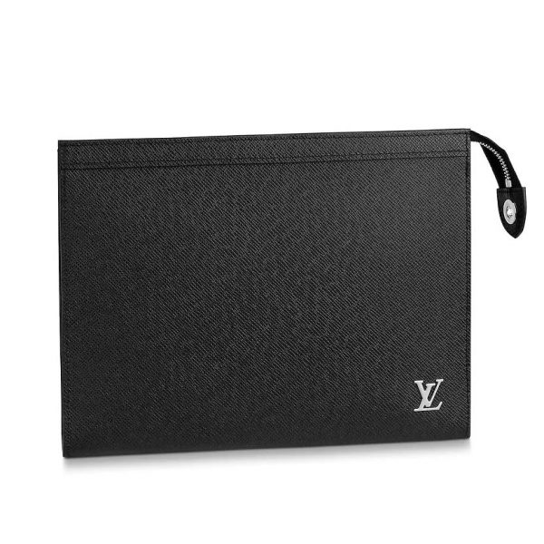 Louis Vuitton LV Men Pochette Voyage in Deep-Dyed Taiga Leather