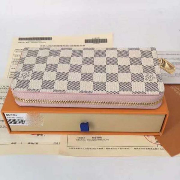 Louis Vuitton LV Women Zippy Wallet Damier Azur Canvas-Pink (4)