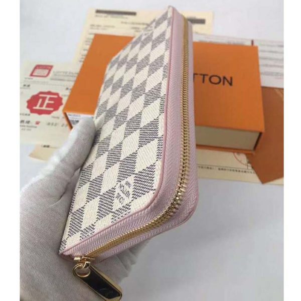 Louis Vuitton LV Women Zippy Wallet Damier Azur Canvas-Pink (7)