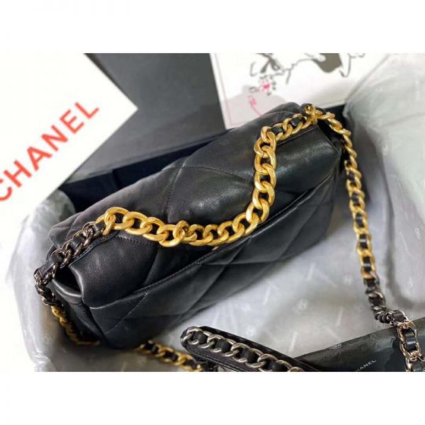 Chanel Women Chanel 19 Flap Bag in Goatskin Leather-Black (10)