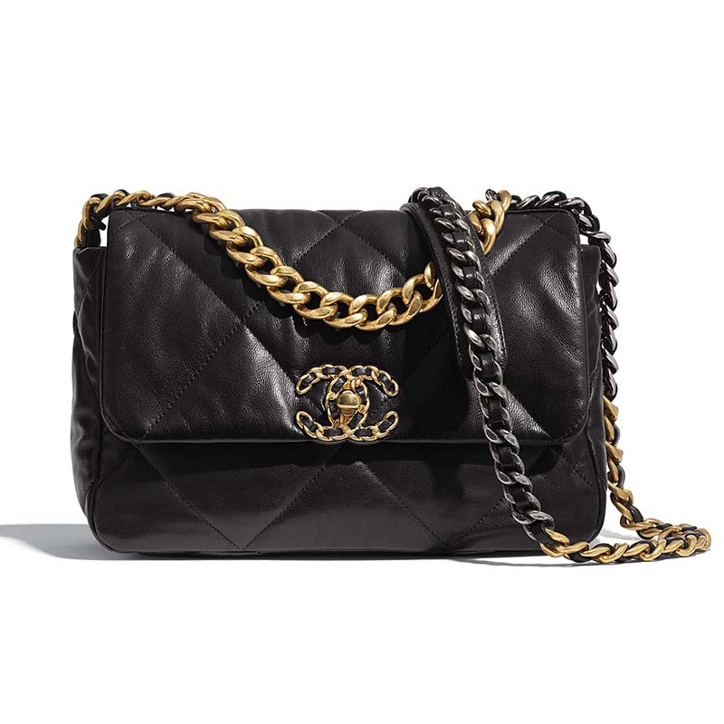 Chanel 19 Shopping Bag Quilted Leather East West Black