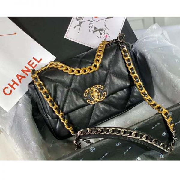 Chanel Women Chanel 19 Flap Bag in Goatskin Leather-Black (3)