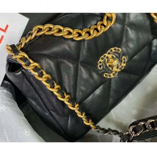 Chanel Women Chanel 19 Flap Bag in Goatskin Leather-Black (6)