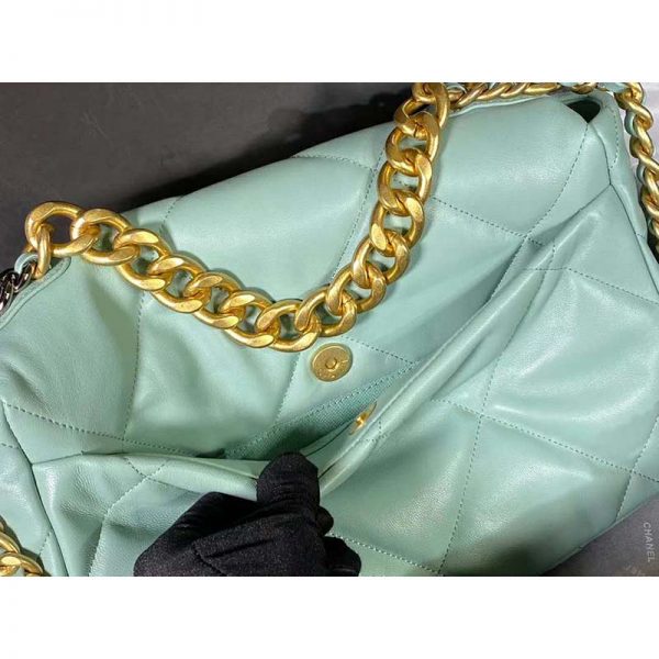 Chanel Women Chanel 19 Flap Bag in Lambskin Leather-Blue (12)