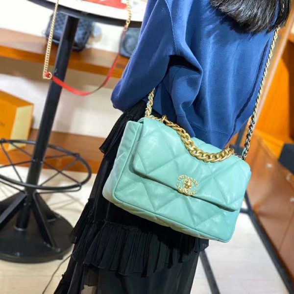 Chanel Women Chanel 19 Flap Bag in Lambskin Leather-Blue (2)