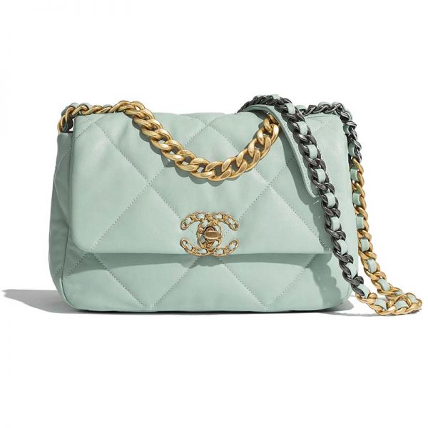 Chanel Women Chanel 19 Flap Bag in Lambskin Leather-Blue