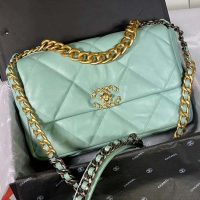 Chanel Women Chanel 19 Flap Bag in Lambskin Leather-Blue
