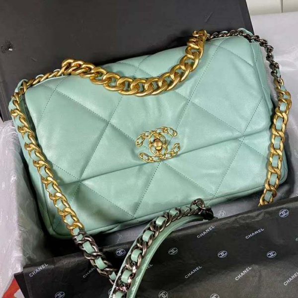 Chanel Women Chanel 19 Flap Bag in Lambskin Leather-Blue (6)