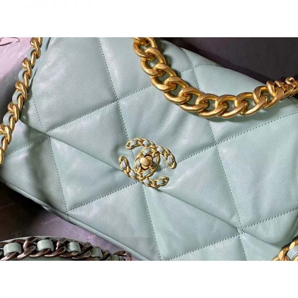 Chanel Women Chanel 19 Flap Bag in Lambskin Leather-Blue (8)