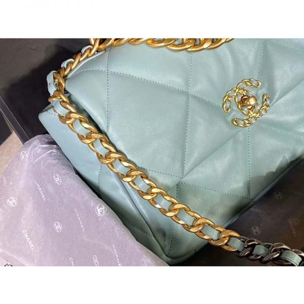 Chanel Women Chanel 19 Flap Bag in Lambskin Leather-Blue (9)