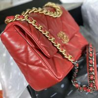 Chanel Women Chanel 19 Large Flap Bag Goatskin Leather-Red