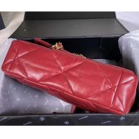 Chanel Women Chanel 19 Large Flap Bag Goatskin Leather-Red