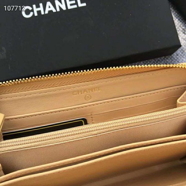 Chanel Women Chanel 19 Long Zipped Wallet Lambskin Leather-Beige (10)