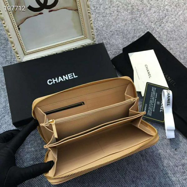 Chanel Women Chanel 19 Long Zipped Wallet Lambskin Leather-Beige (6)
