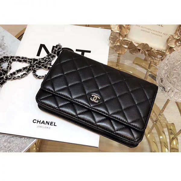 Chanel Women Classic Wallet On Chain in Lambskin Leather-Black (12)