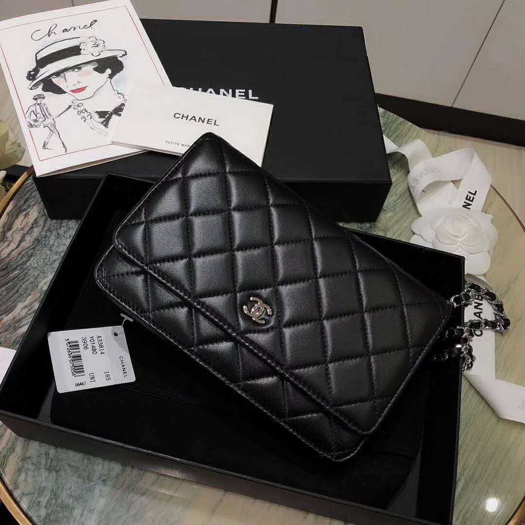 Chanel Classic Wallet On Chain Black Lambskin Silver Hardware