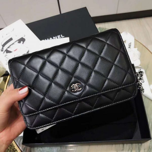 Chanel Women Classic Wallet On Chain in Lambskin Leather-Black (14)