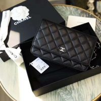 Chanel Women Classic Wallet On Chain in Lambskin Leather-Black