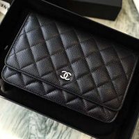 Chanel Women Classic Wallet On Chain in Lambskin Leather-Black