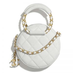Chanel Women Clutch with Chain Grained Shiny Calfskin-White