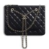 Chanel Women Clutch with Chain in Shiny Lambskin Leather-Black