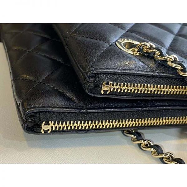 Chanel Women Clutch with Chain in Shiny Lambskin Leather-Black (11)