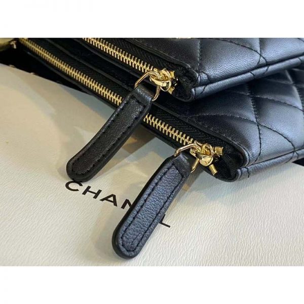 Chanel Women Clutch with Chain in Shiny Lambskin Leather-Black (12)