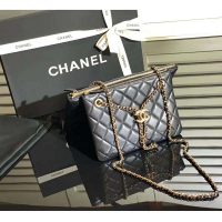 Chanel Women Clutch with Chain in Shiny Lambskin Leather-Black