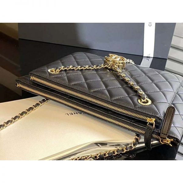 Chanel Women Clutch with Chain in Shiny Lambskin Leather-Black (7)