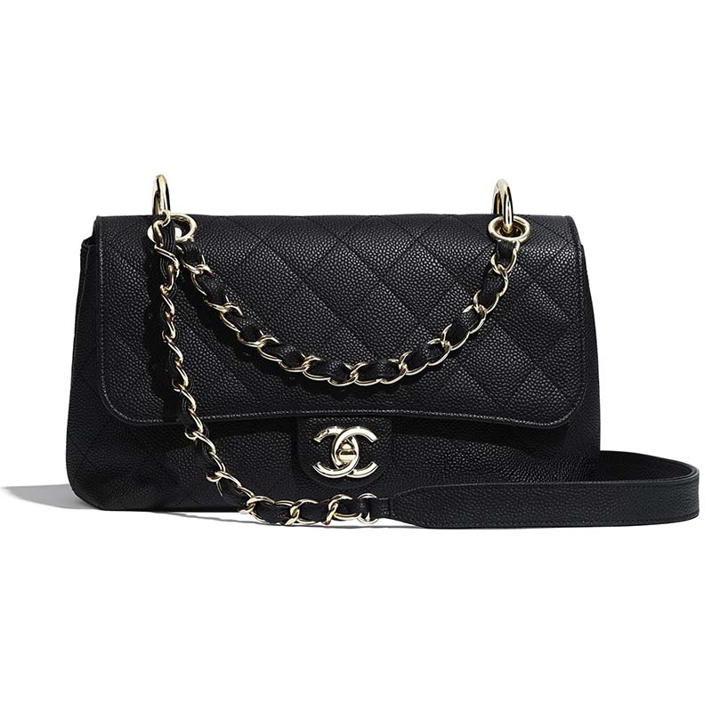 Chanel Women Flap Bag Grained Calfskin & Gold-Tone Metal-Black - LULUX