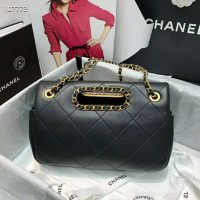 Chanel Women Flap Bag Lambskin Leather Gold-Tone Metal-Black