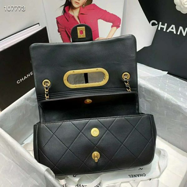 Chanel Women Flap Bag Lambskin Leather Gold-Tone Metal-Black (8)