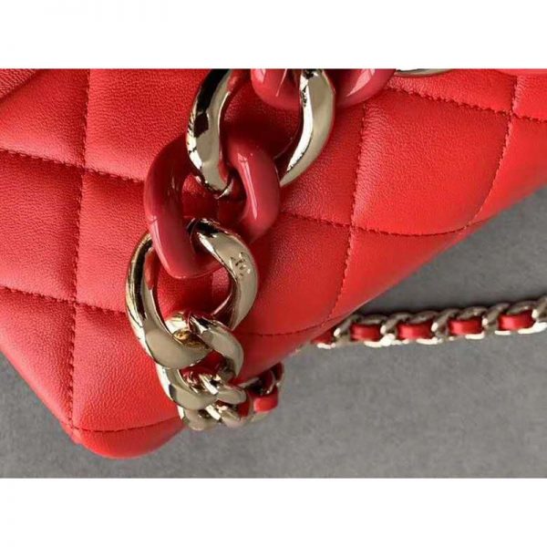 Chanel Women Flap Bag Lambskin Resin & Gold-Tone Metal-Red (11)