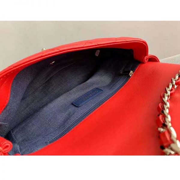 Chanel Women Flap Bag Lambskin Resin & Gold-Tone Metal-Red (3)