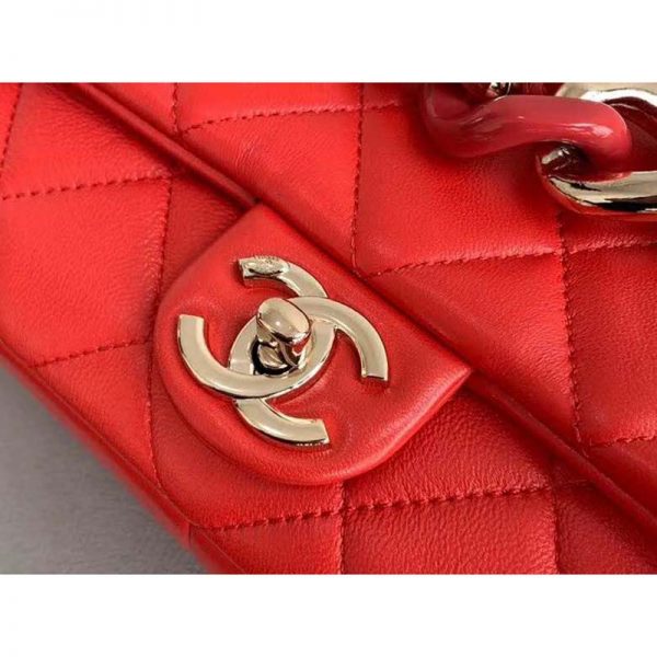 Chanel Women Flap Bag Lambskin Resin & Gold-Tone Metal-Red (4)