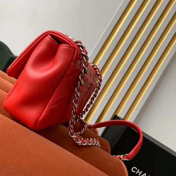 Chanel Women Flap Bag Lambskin Resin & Gold-Tone Metal-Red (5)