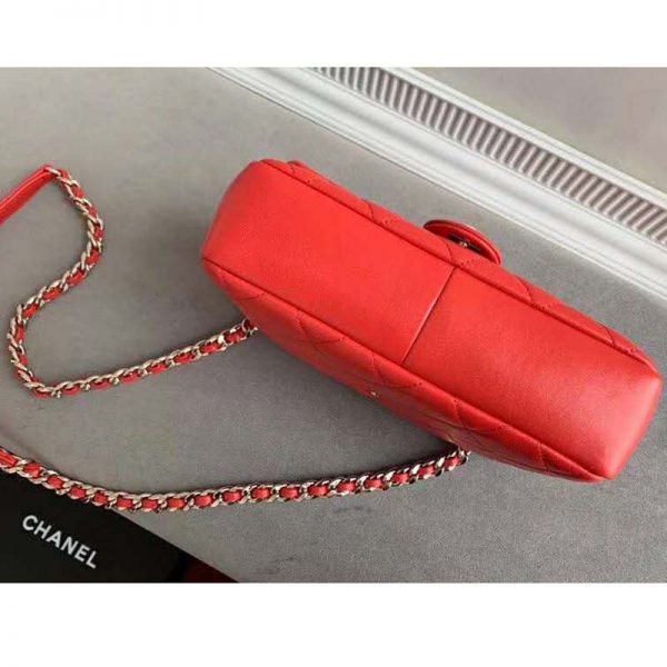 Chanel Women Flap Bag Lambskin Resin & Gold-Tone Metal-Red (6)