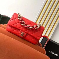 Chanel Women Flap Bag Lambskin Resin & Gold-Tone Metal-Red